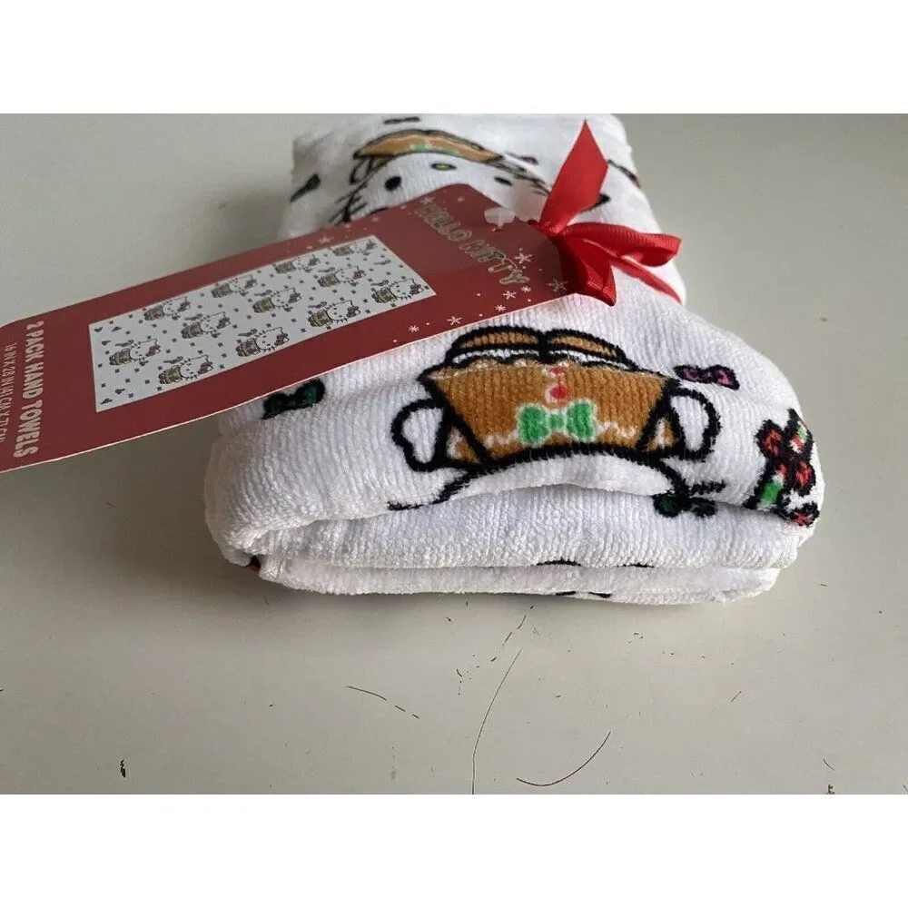 2 Pk Sanrio Hello Kitty Christmas Gingerbread‎ Dress Candy Cane Bath Hand Towels